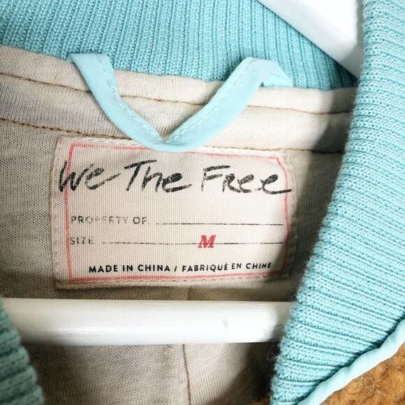 FREE PEOPLE We The Free Brown Sherpa Jacket with Aqua Trim - Size M - Picture 5 of 8